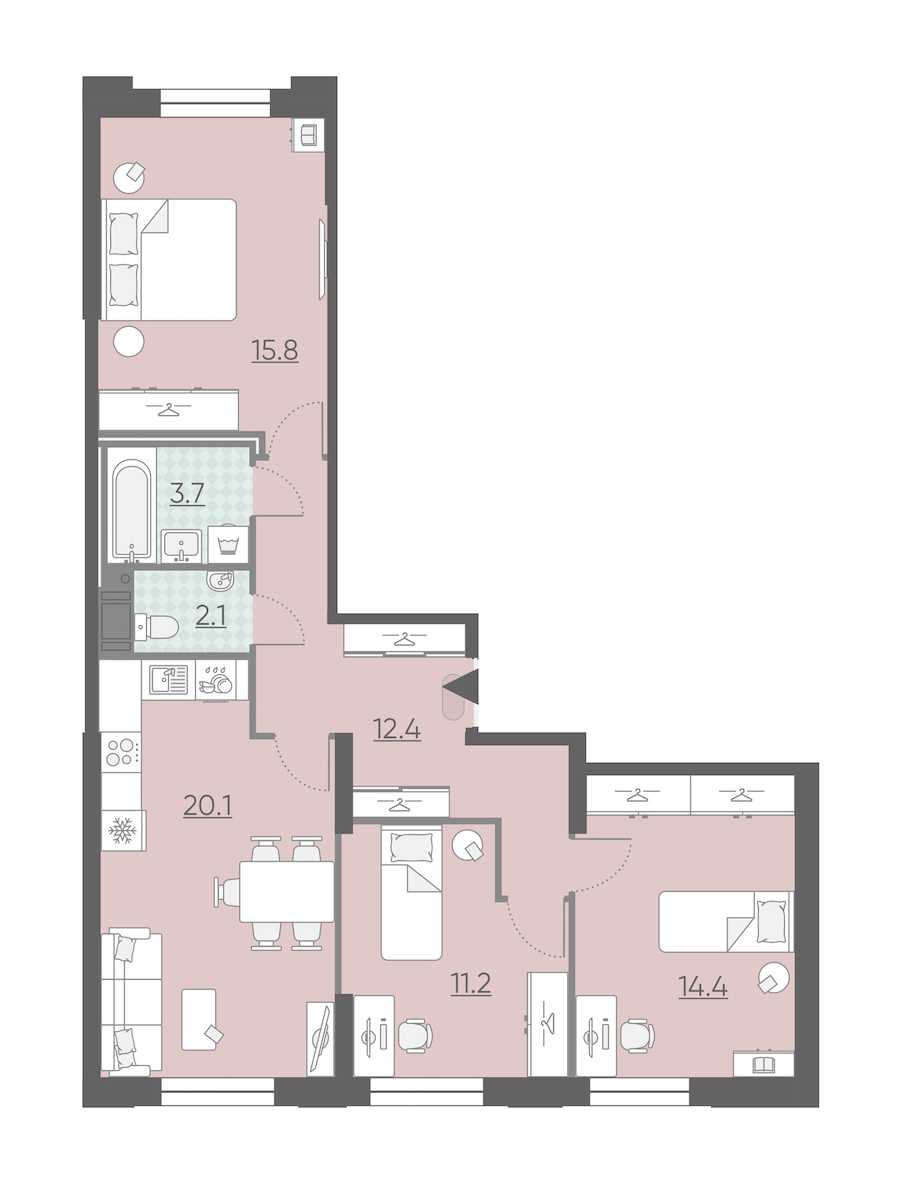 Трехкомнатная квартира в : площадь 79.7 м2 , этаж: 4 – купить в Санкт-Петербурге